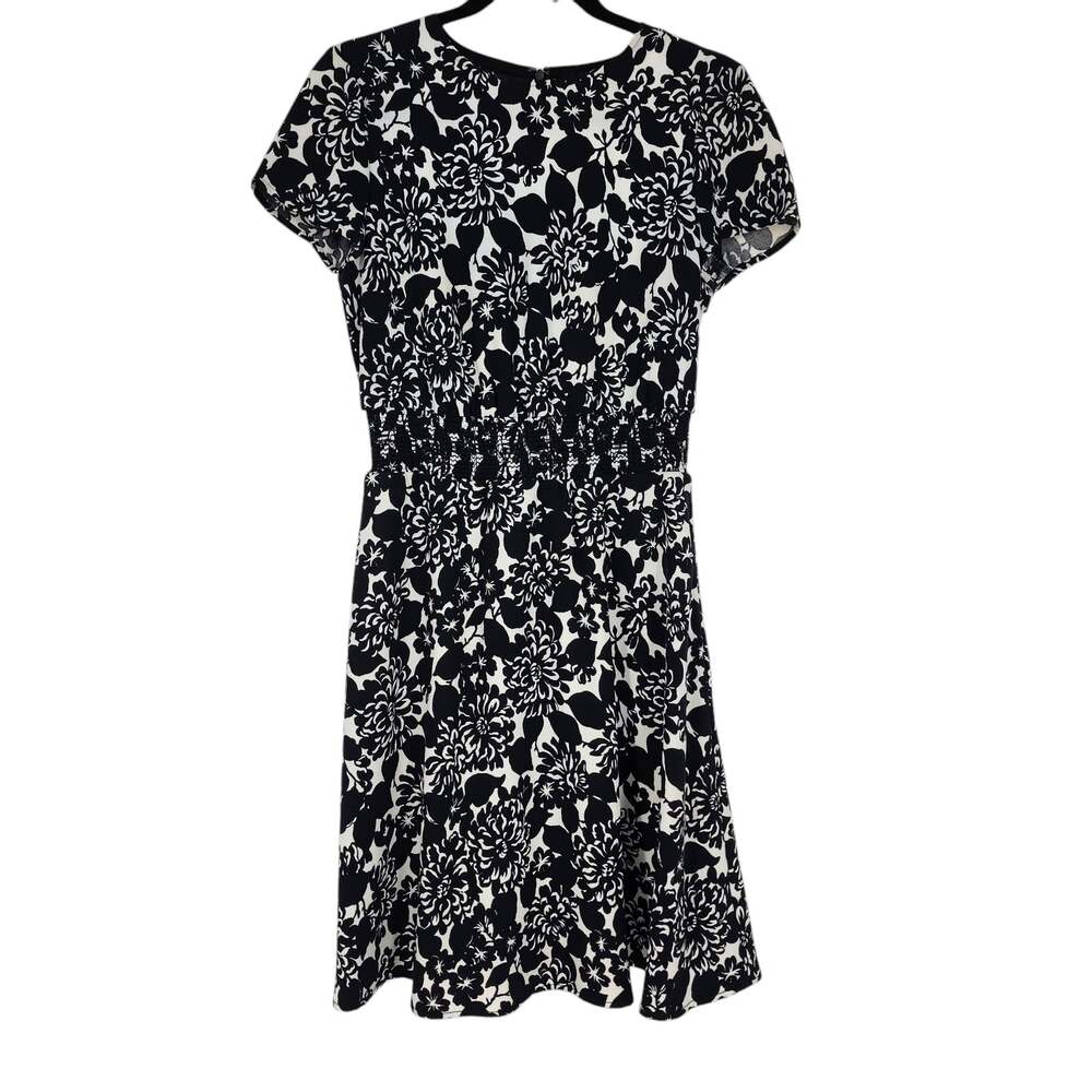 Brooks Brothers Black & White Floral Smocked Waist Career Dress Pockets Size 2